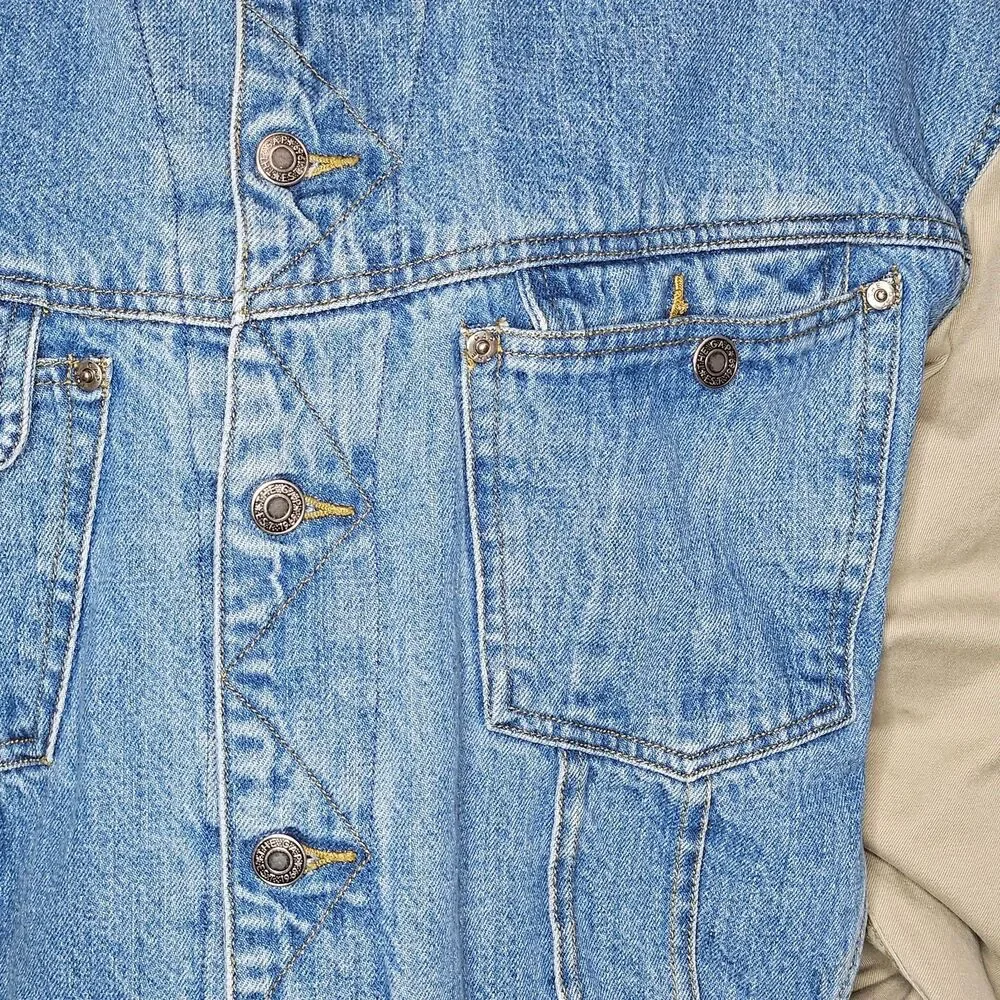 Gap Denim Canvas Jacket Jean Khaki Sleeve Quilted Lined Men's‎ XL Vintage 90s